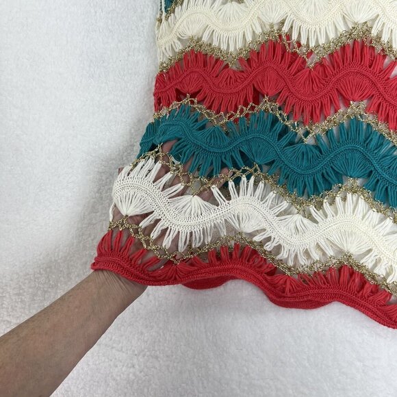 Blue Moon Womens M Multicolor Chevron Crochet Tank Top Open Knit Artsy Boho - Picture 4 of 9
